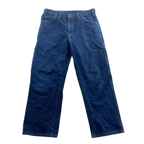 Dickies Men's Work Jeans 35x28 Hemmed Straight Flame-Resistant FR Blue Denim Wor - Picture 1 of 16